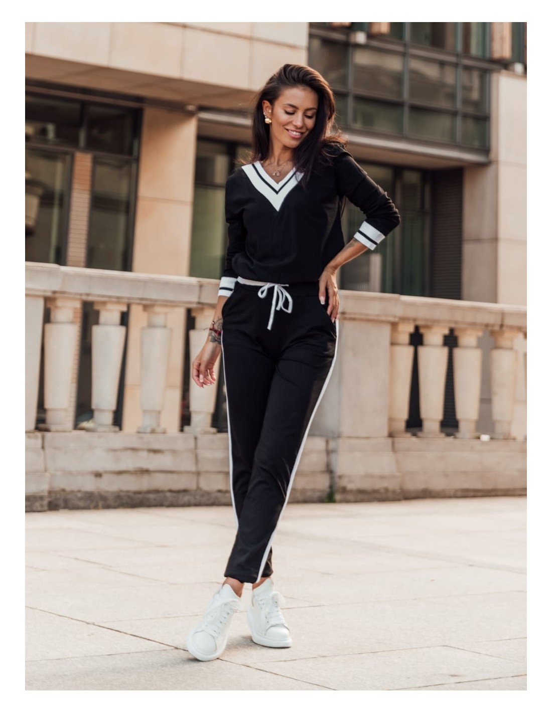 Black women\'s tracksuit set with a deep neckline FK553 - Online store - Boutique